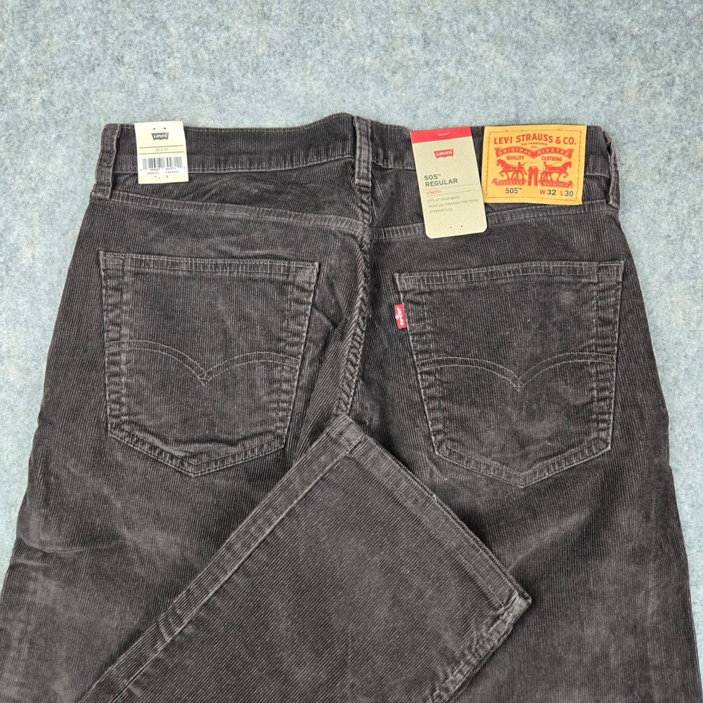 Levi's 505 Regular Fit Pants Mens 32x30 Brown Corduroy Stretch Straight Leg New